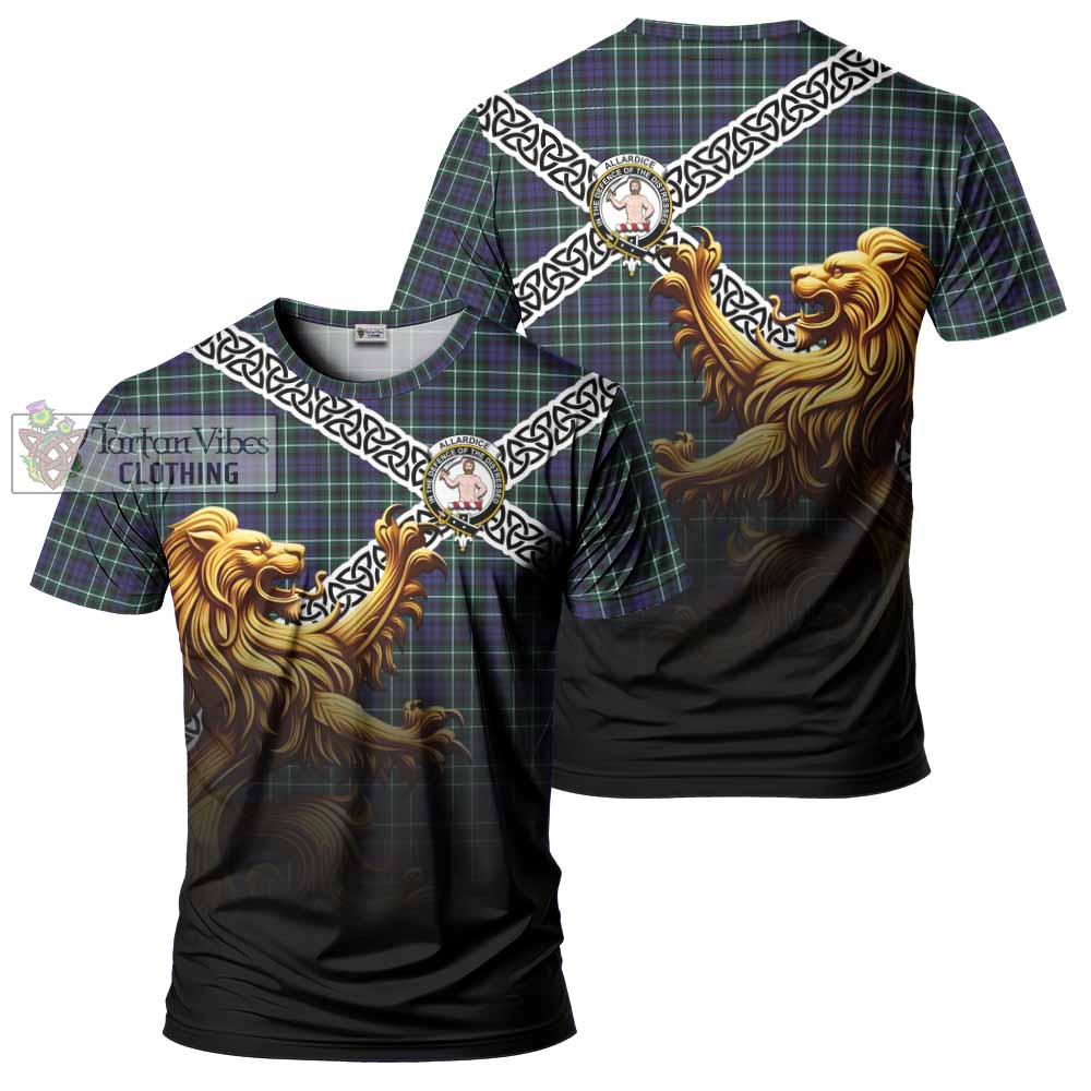 Allardice Crest Tartan T-Shirt with Golden Lion Emblem Celtic Style - Tartan Vibes Clothing