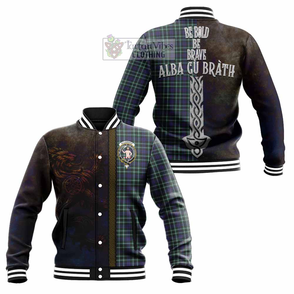 Tartan Vibes Clothing Allardice Tartan Family Crest Baseball Jacket Alba Gu Brath Be Brave Lion Ancient Style