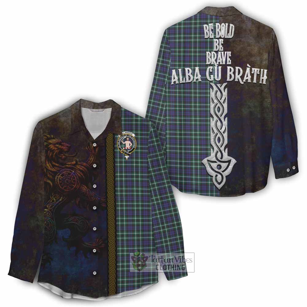 Tartan Vibes Clothing Allardice Tartan Family Crest Women's Casual Shirt Alba Gu Brath Be Brave Lion Ancient Style