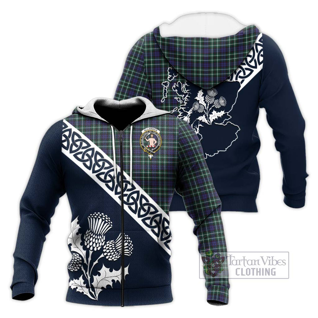 Allardice Tartan Knitted Hoodie Featuring Thistle and Scotland Map Unisex Knitted Zip Hoodie - Tartan Vibes Clothing