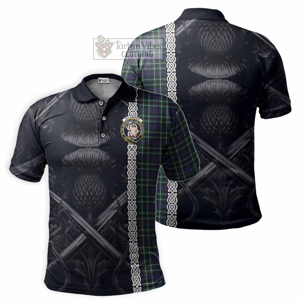 Allardice Tartan Polo Shirt with Family Crest Cross Sword Thistle Celtic Vibes - Tartan Vibes Clothing