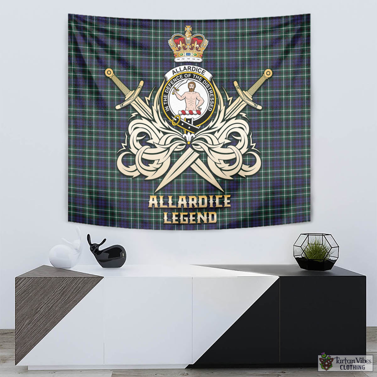 Tartan Vibes Clothing Allardice Tartan Tapestry with Clan Crest and the Golden Sword of Courageous Legacy