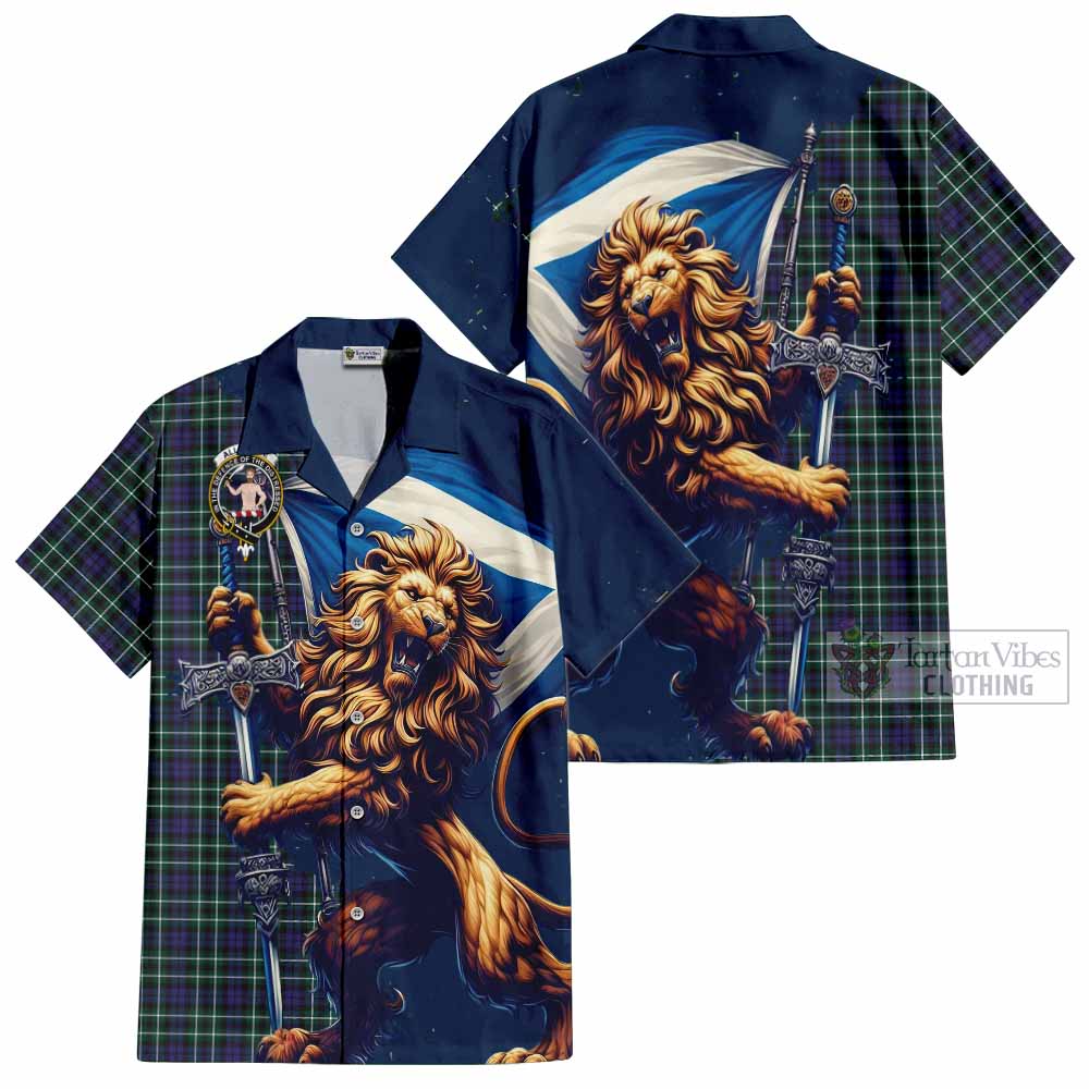 Allardice Tartan Family Crest Hawaiian Shirt with Scottish Majestic Lion - Tartan Vibes Clothing
