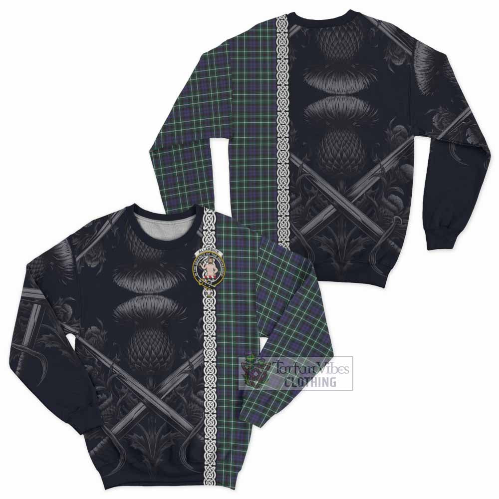 Allardice Tartan Sweatshirt with Family Crest Cross Sword Thistle Celtic Vibes - Tartan Vibes Clothing