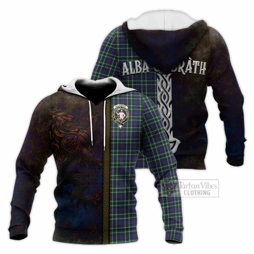 Tartan Vibes Clothing Allardice Tartan Family Crest Knitted Hoodie Alba Gu Brath Be Brave Lion Ancient Style