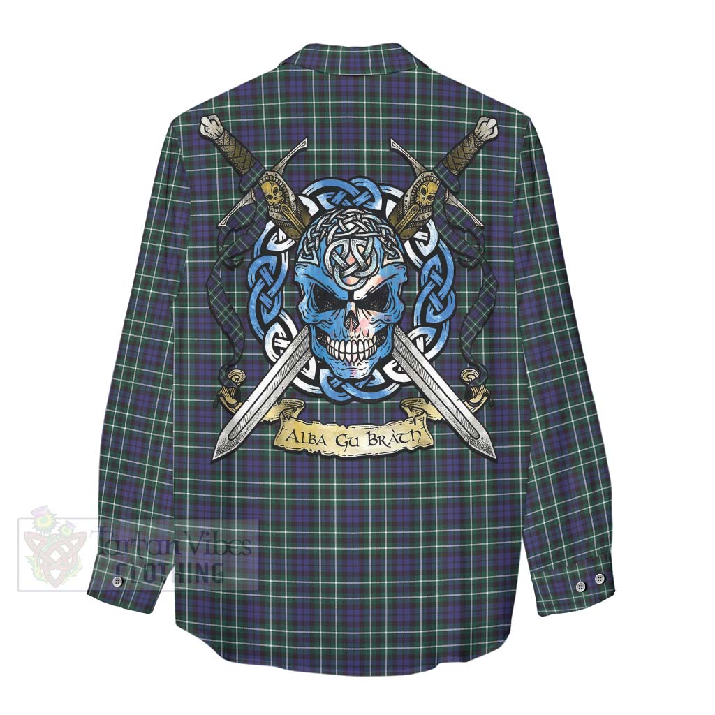 Allardice Tartan Women's Casual Shirt with Family Crest Celtic Skull Style - Tartan Vibes Clothing