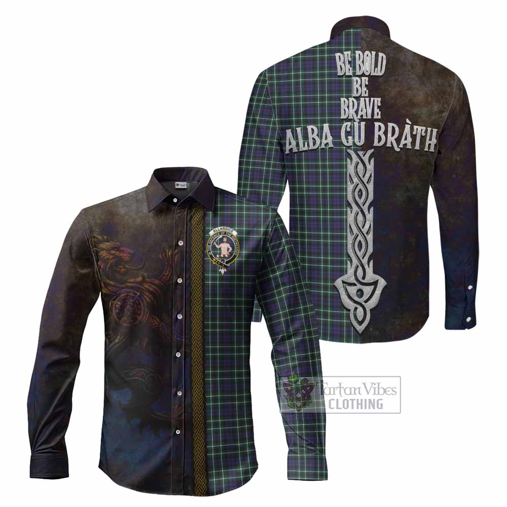 Tartan Vibes Clothing Allardice Tartan Family Crest Long Sleeve Button Shirt Alba Gu Brath Be Brave Lion Ancient Style