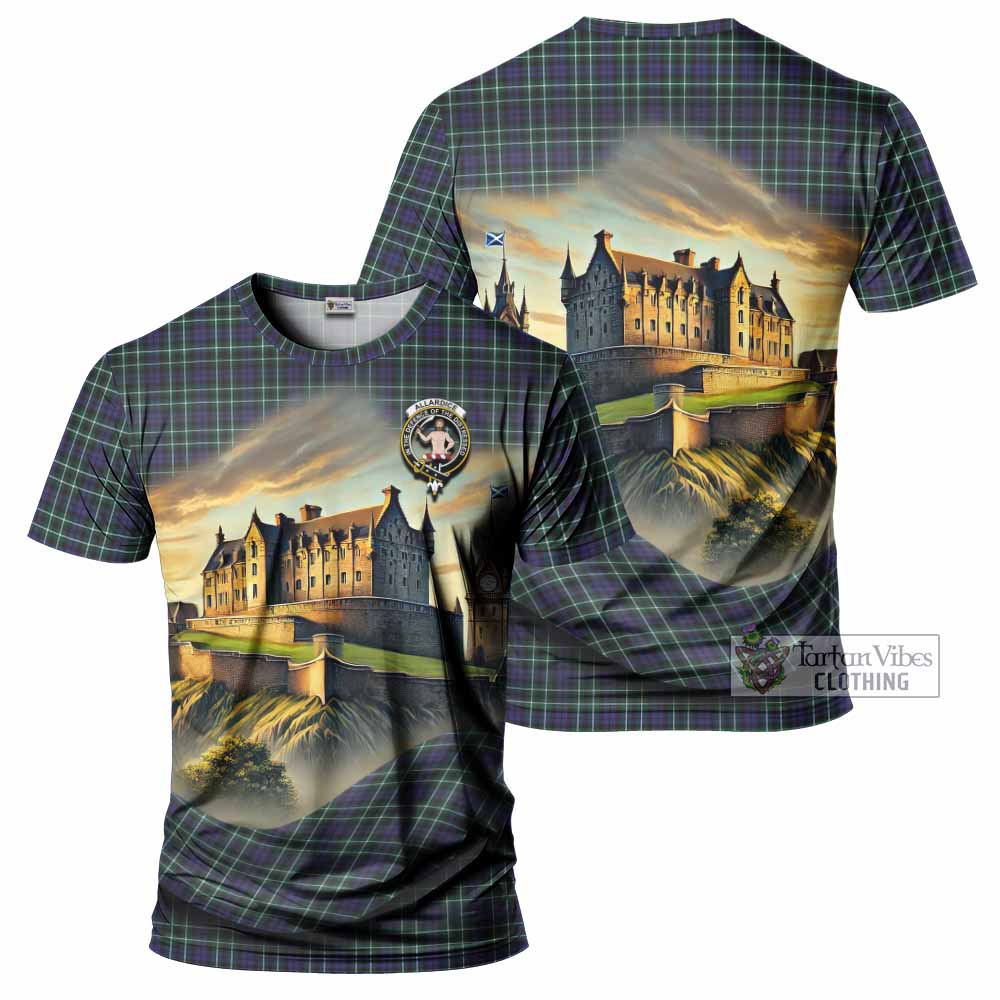 Allardice Tartan Family Crest T-Shirt with Scottish Ancient Castle Style - Tartan Vibes Clothing