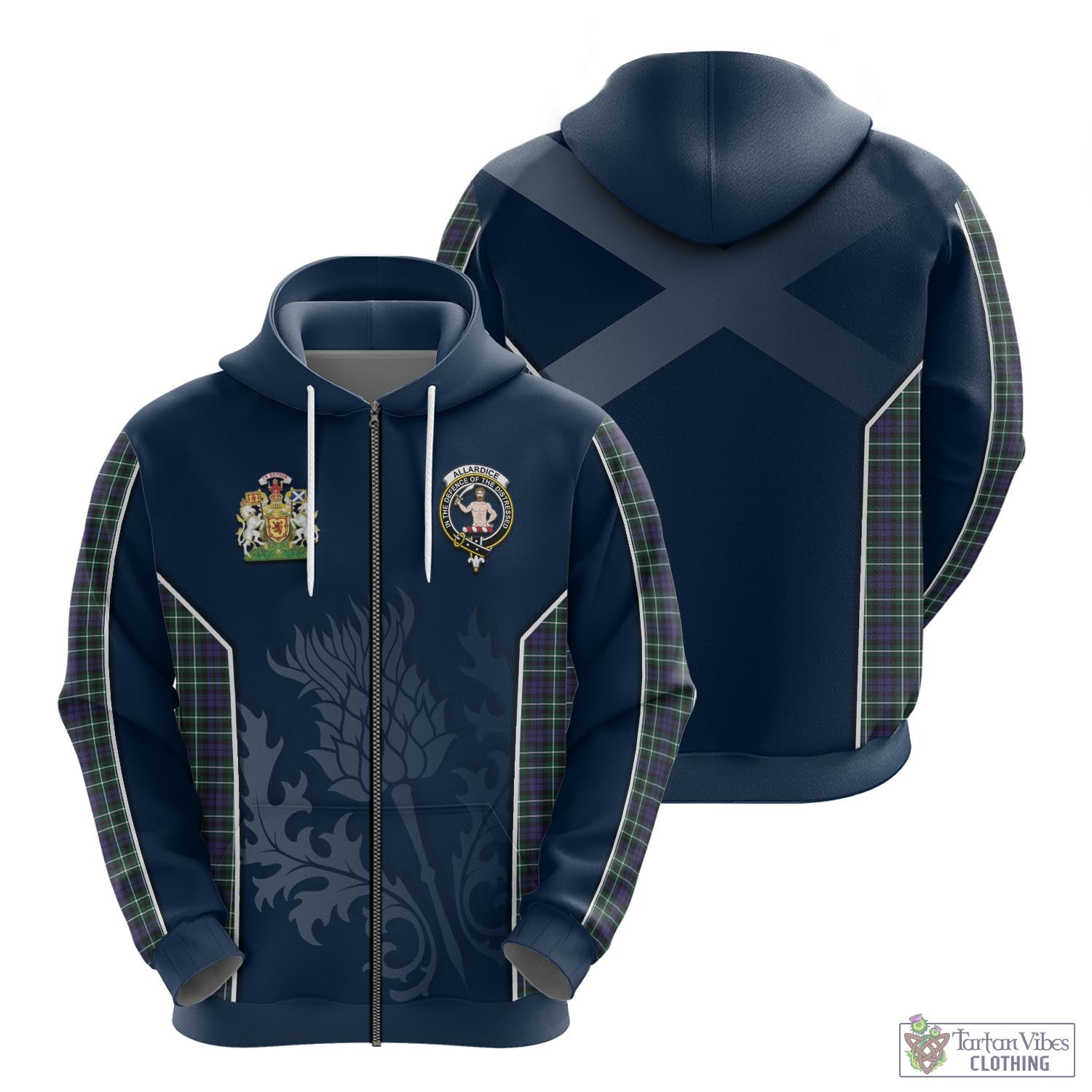 Tartan Vibes Clothing Allardice Tartan Hoodie with Family Crest and Scottish Thistle Vibes Sport Style