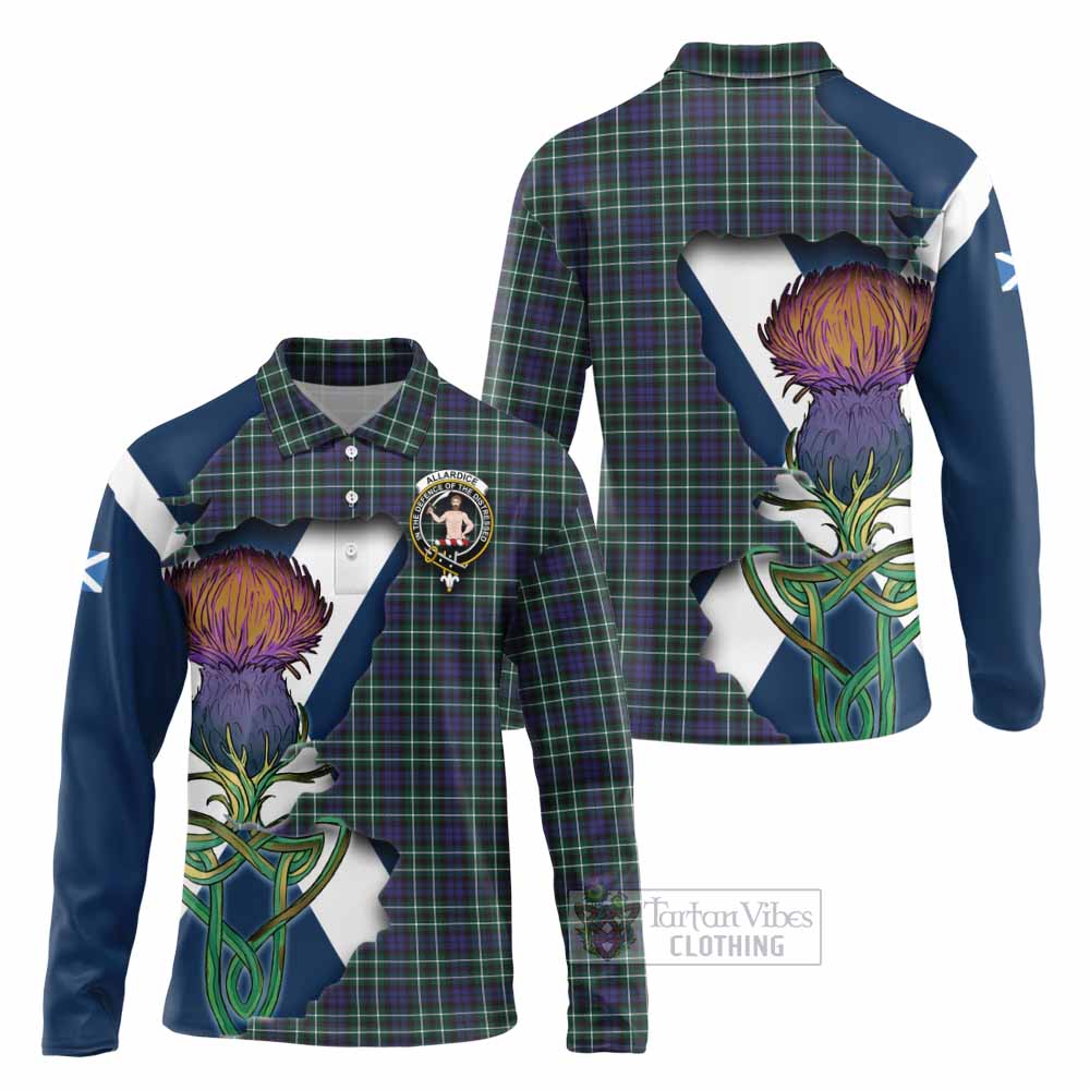 Tartan Vibes Clothing Allardice Tartan Family Crest Long Sleeve Polo Shirt Scottish Thistle Celtic Inspired