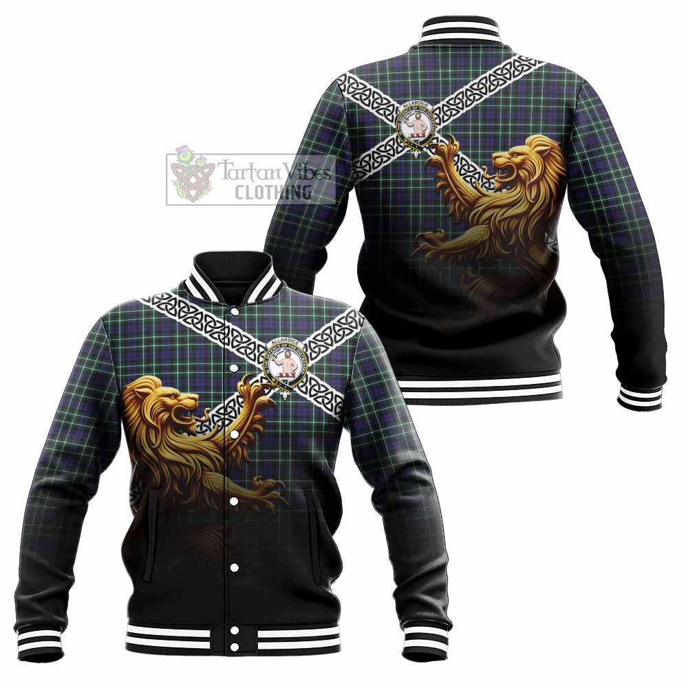 Allardice Crest Tartan Baseball Jacket with Golden Lion Emblem Celtic Style - Tartan Vibes Clothing