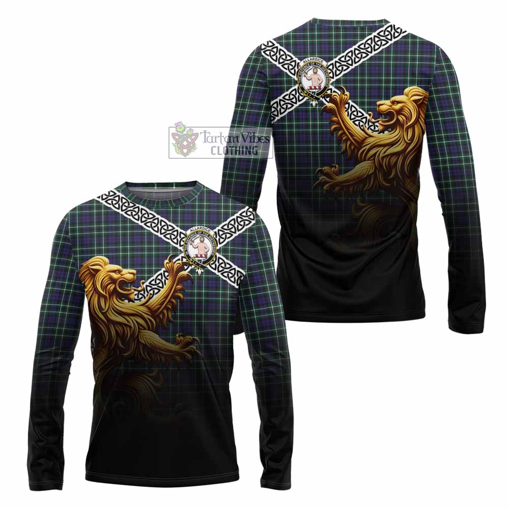 Allardice Crest Tartan Long Sleeve T-Shirt with Golden Lion Emblem Celtic Style - Tartan Vibes Clothing