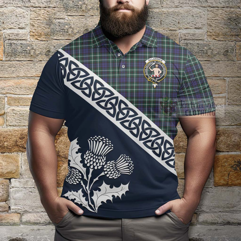 Allardice Tartan Polo Shirt Featuring Thistle and Scotland Map - Tartanvibesclothing Store