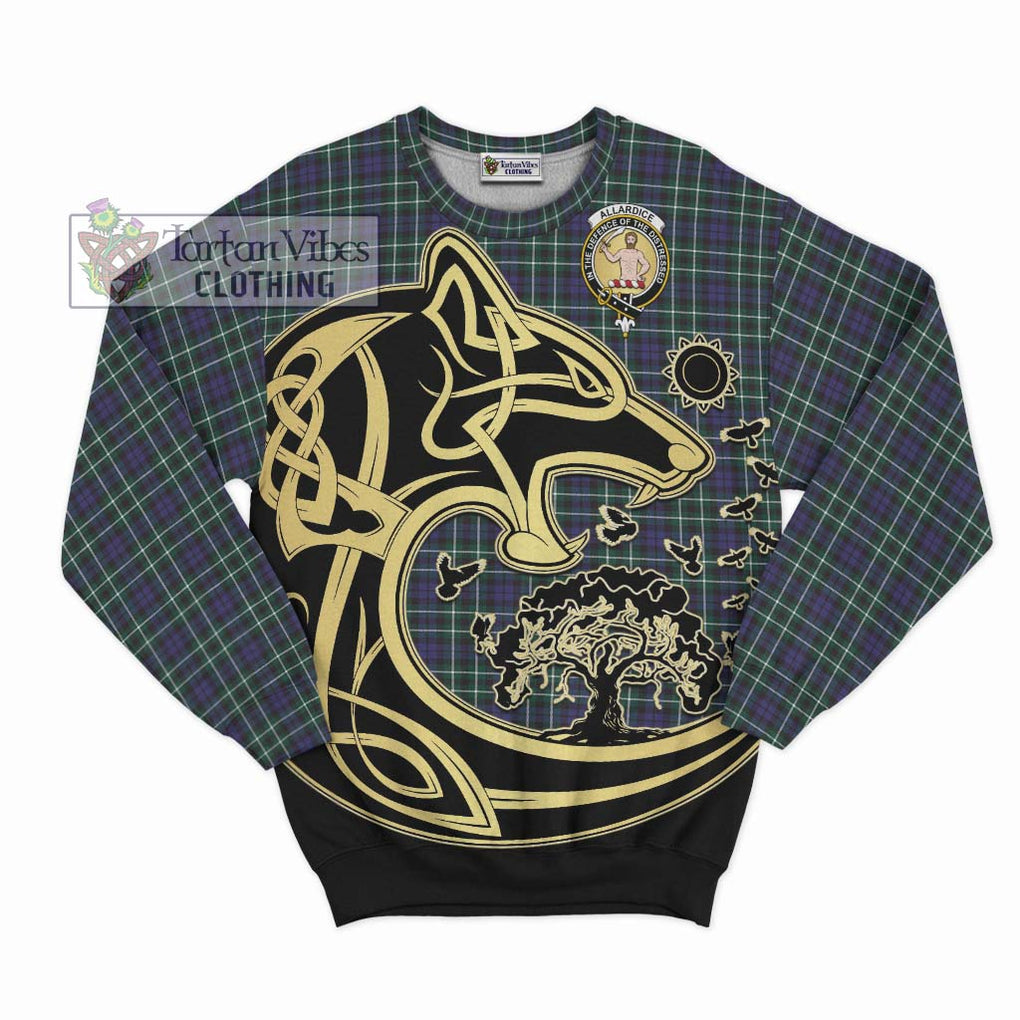 Allardice Tartan Sweatshirt with Family Crest Celtic Wolf Style - Tartan Vibes Clothing