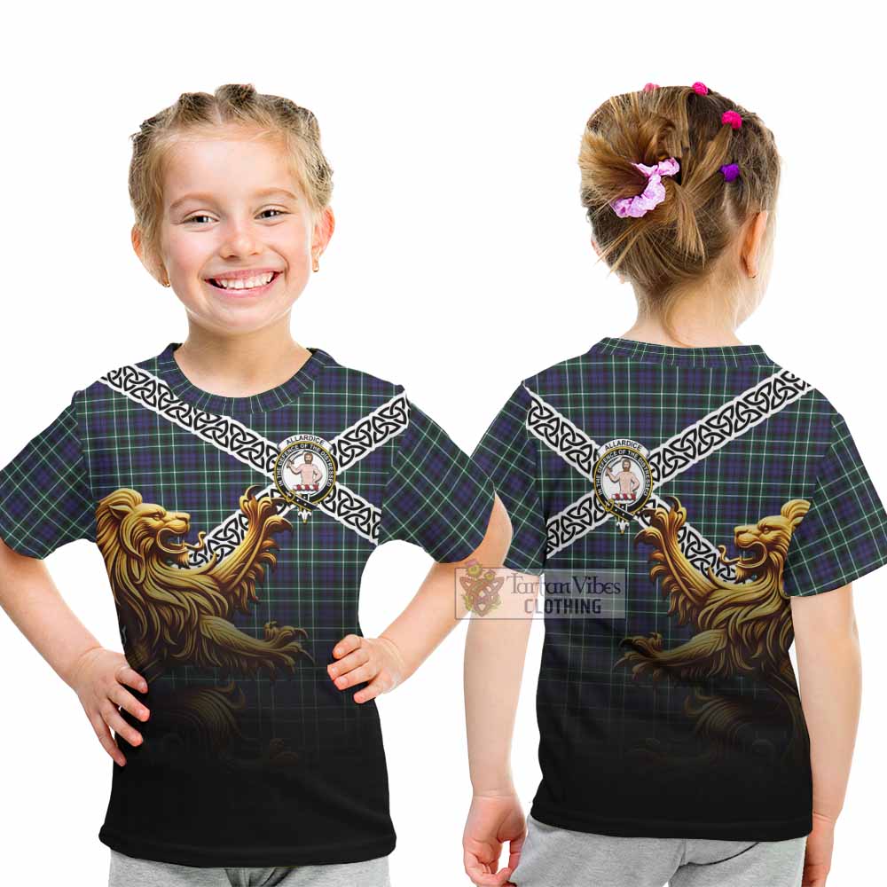 Allardice Crest Tartan Kid T-Shirt with Golden Lion Emblem Celtic Style - Tartan Vibes Clothing