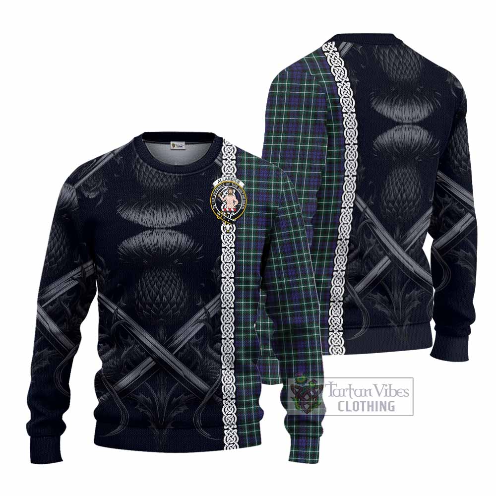 Allardice Tartan Knitted Sweater with Family Crest Cross Sword Thistle Celtic Vibes - Tartan Vibes Clothing