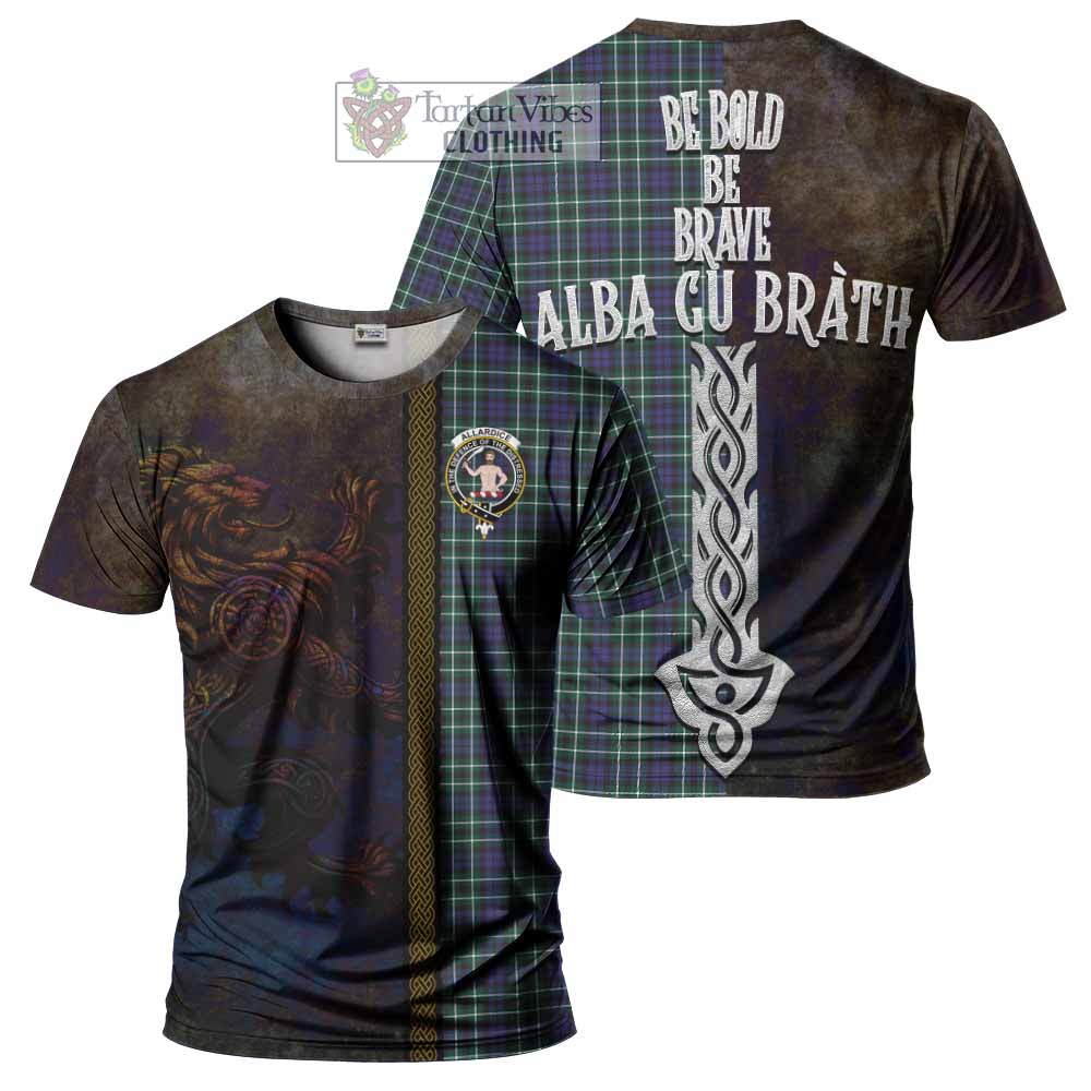 Tartan Vibes Clothing Allardice Tartan Family Crest T-Shirt Alba Gu Brath Be Brave Lion Ancient Style