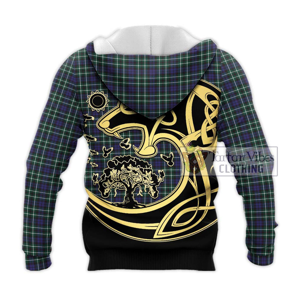Allardice Tartan Knitted Hoodie with Family Crest Celtic Wolf Style - Tartan Vibes Clothing