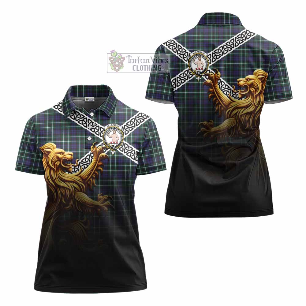 Allardice Crest Tartan Women's Polo Shirt with Golden Lion Emblem Celtic Style - Tartan Vibes Clothing