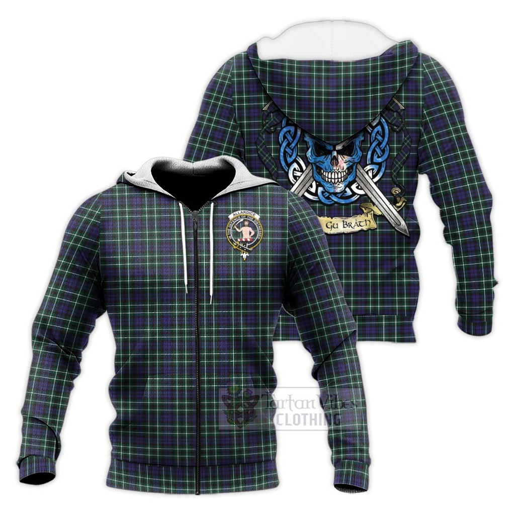 Allardice Tartan Knitted Hoodie with Family Crest Celtic Skull Style Unisex Knitted Zip Hoodie - Tartan Vibes Clothing