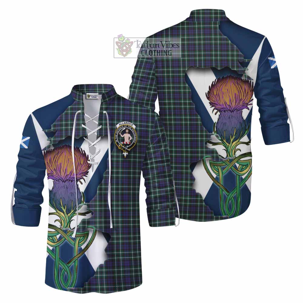 Tartan Vibes Clothing Allardice Tartan Family Crest Ghillie Kilt Shirt Scottish Thistle Celtic Inspired