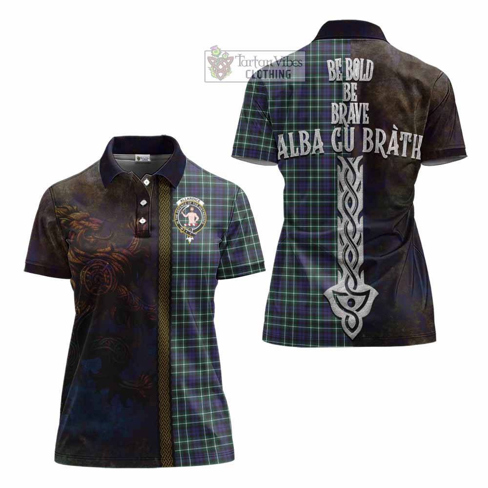 Tartan Vibes Clothing Allardice Tartan Family Crest Women's Polo Shirt Alba Gu Brath Be Brave Lion Ancient Style