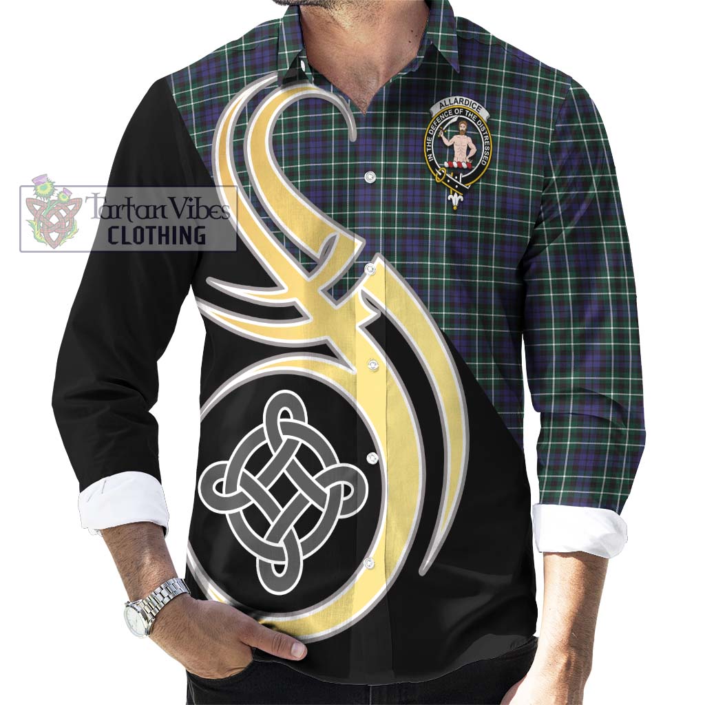 Allardice Tartan Long Sleeve Button Shirt with Family Crest and Celtic Symbol Style - Tartan Vibes Clothing