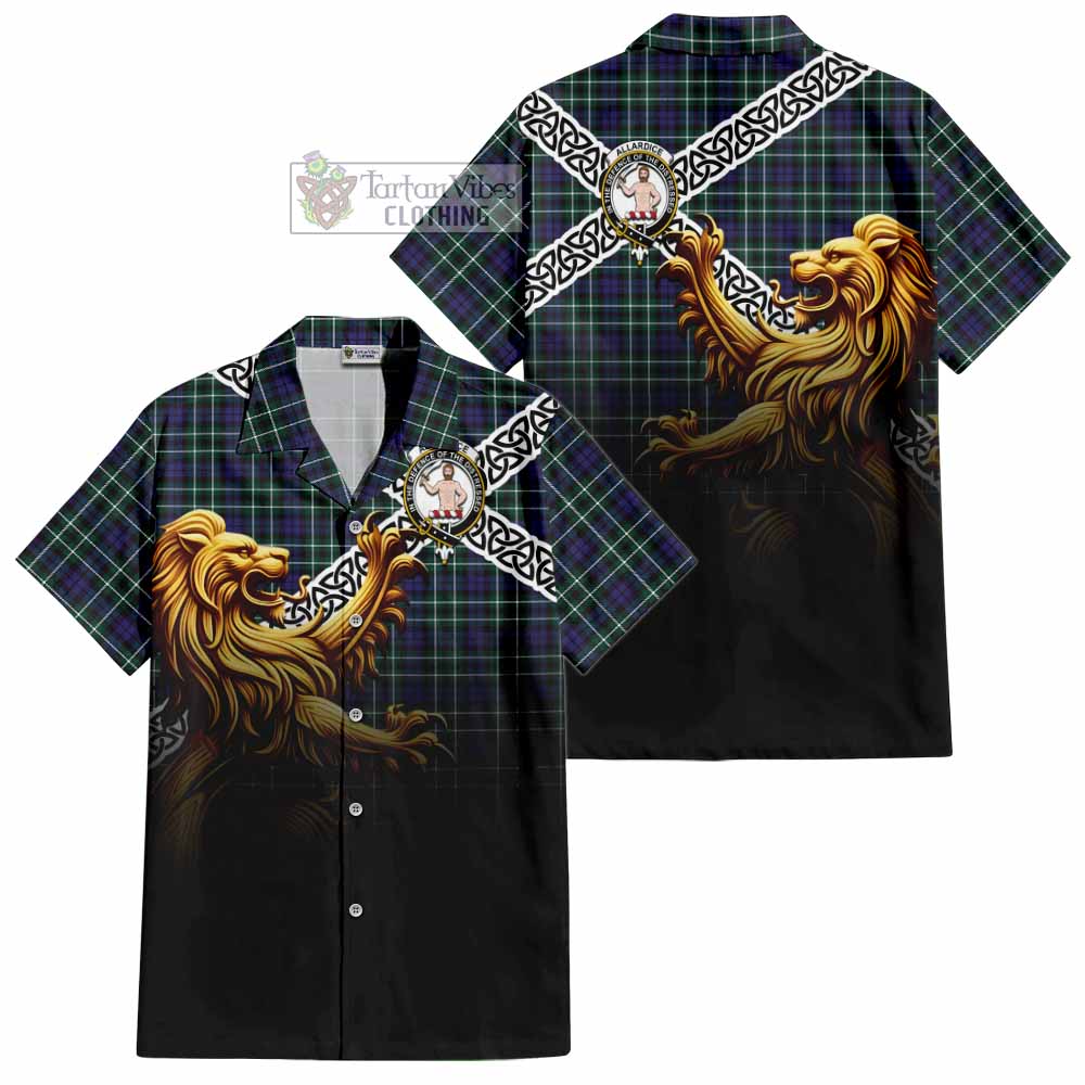 Allardice Crest Tartan Hawaiian Shirt with Golden Lion Emblem Celtic Style - Tartan Vibes Clothing