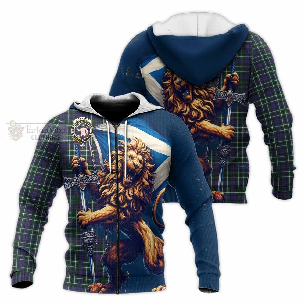 Tartan Vibes Clothing Allardice Tartan Family Crest Knitted Hoodie with Scottish Majestic Lion