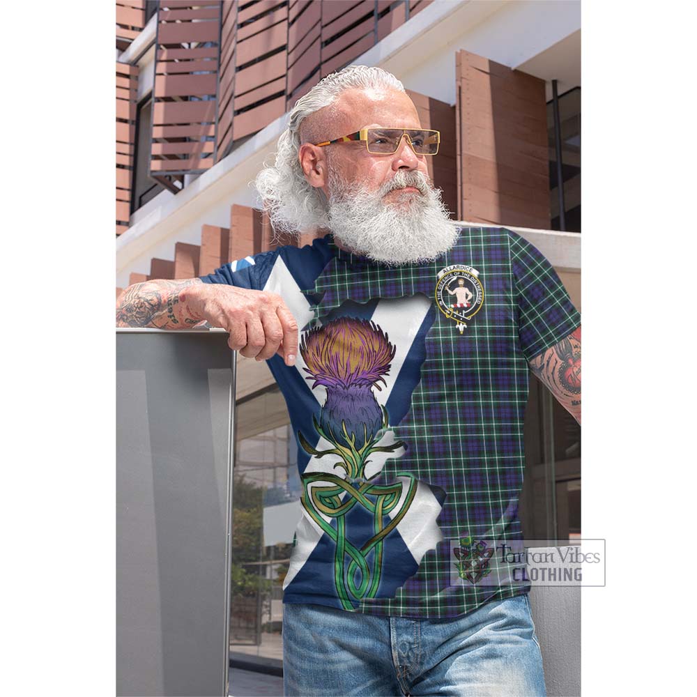 Tartan Vibes Clothing Allardice Tartan Family Crest Cotton T-shirt Scottish Thistle Celtic Inspired