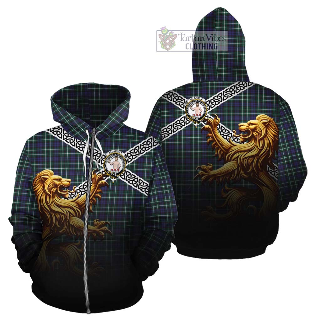 Allardice Crest Tartan Cotton Hoodie with Golden Lion Emblem Celtic Style Zip Hoodie - Tartan Vibes Clothing