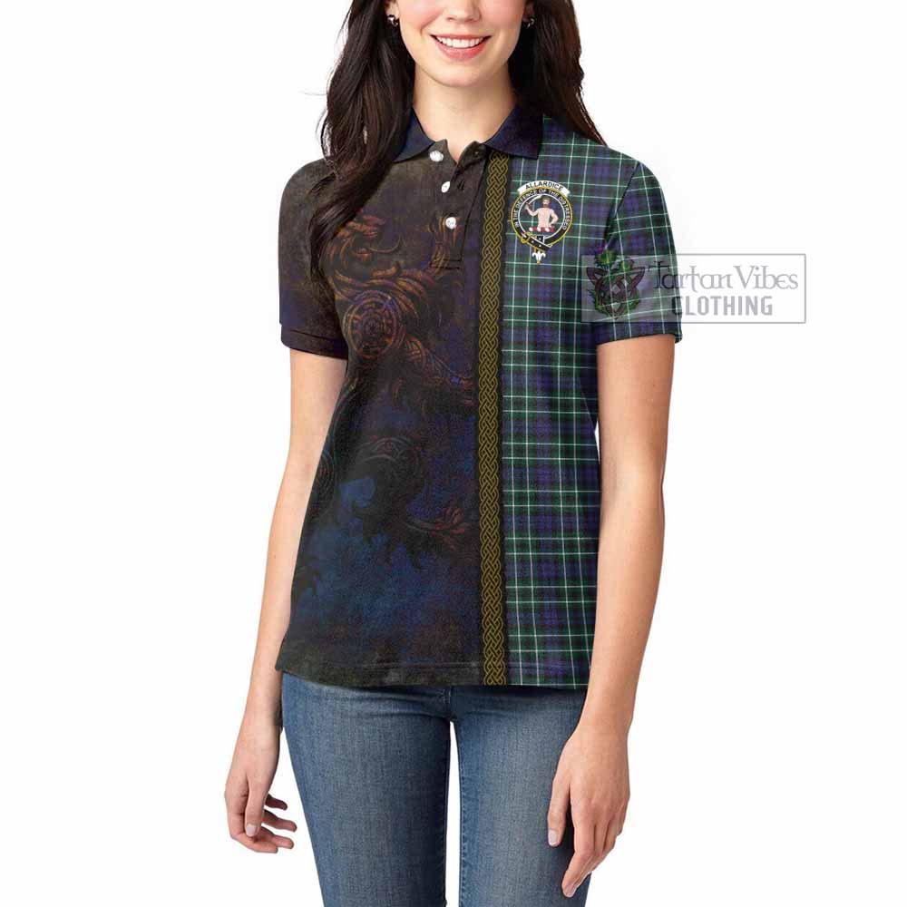 Tartan Vibes Clothing Allardice Tartan Family Crest Women's Polo Shirt Alba Gu Brath Be Brave Lion Ancient Style