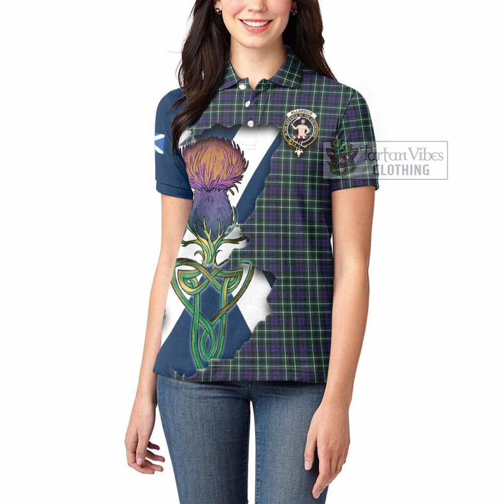 Tartan Vibes Clothing Allardice Tartan Family Crest Women's Polo Shirt Scottish Thistle Celtic Inspired