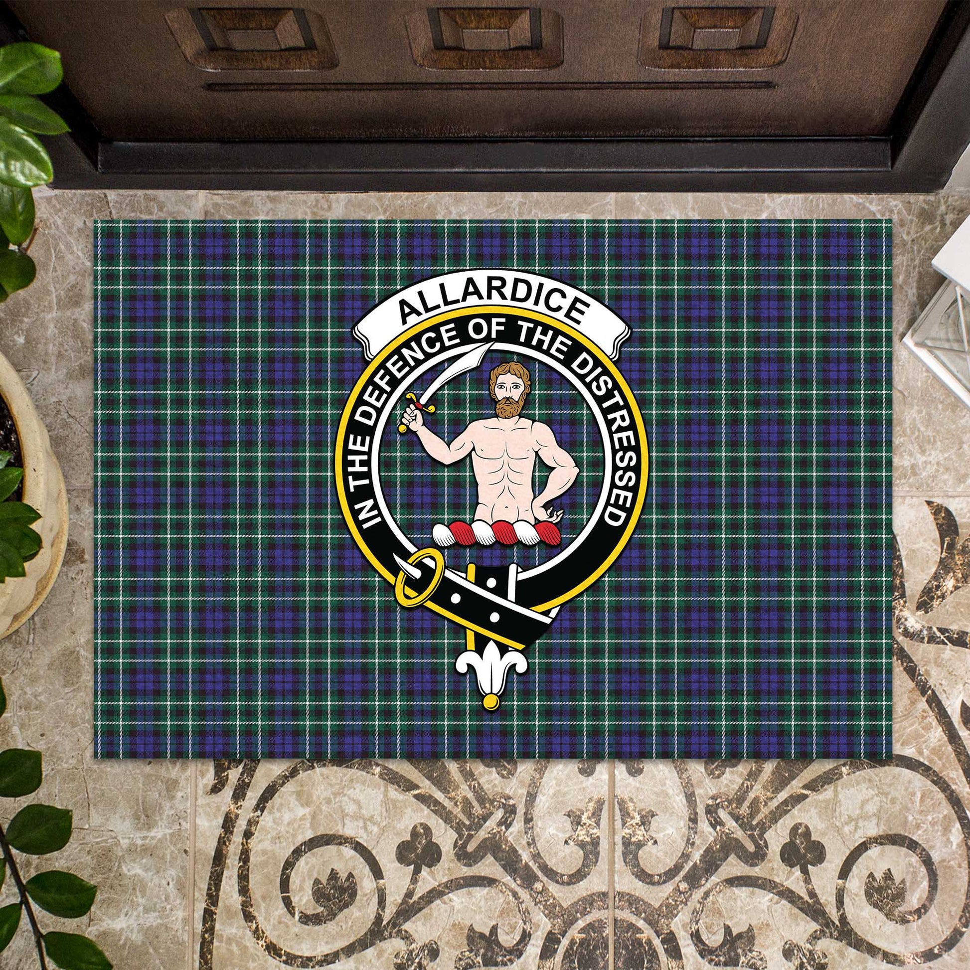 Allardice Tartan Door Mat with Family Crest - Tartanvibesclothing