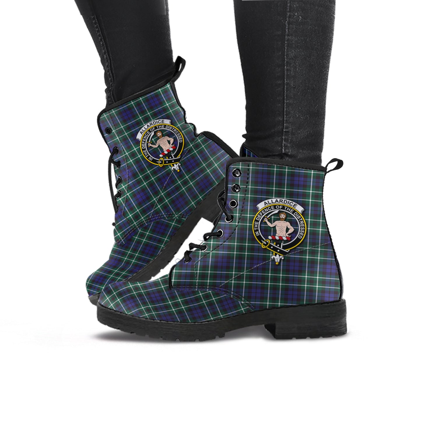 Allardice Tartan Leather Boots with Family Crest - Tartanvibesclothing