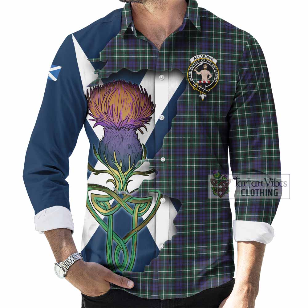 Tartan Vibes Clothing Allardice Tartan Family Crest Long Sleeve Button Shirt Scottish Thistle Celtic Inspired