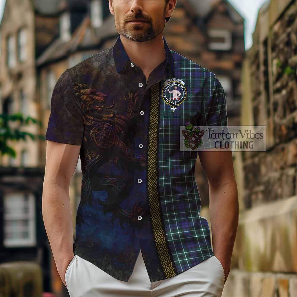 Tartan Vibes Clothing Allardice Tartan Family Crest Short Sleeve Button Shirt Alba Gu Brath Be Brave Lion Ancient Style