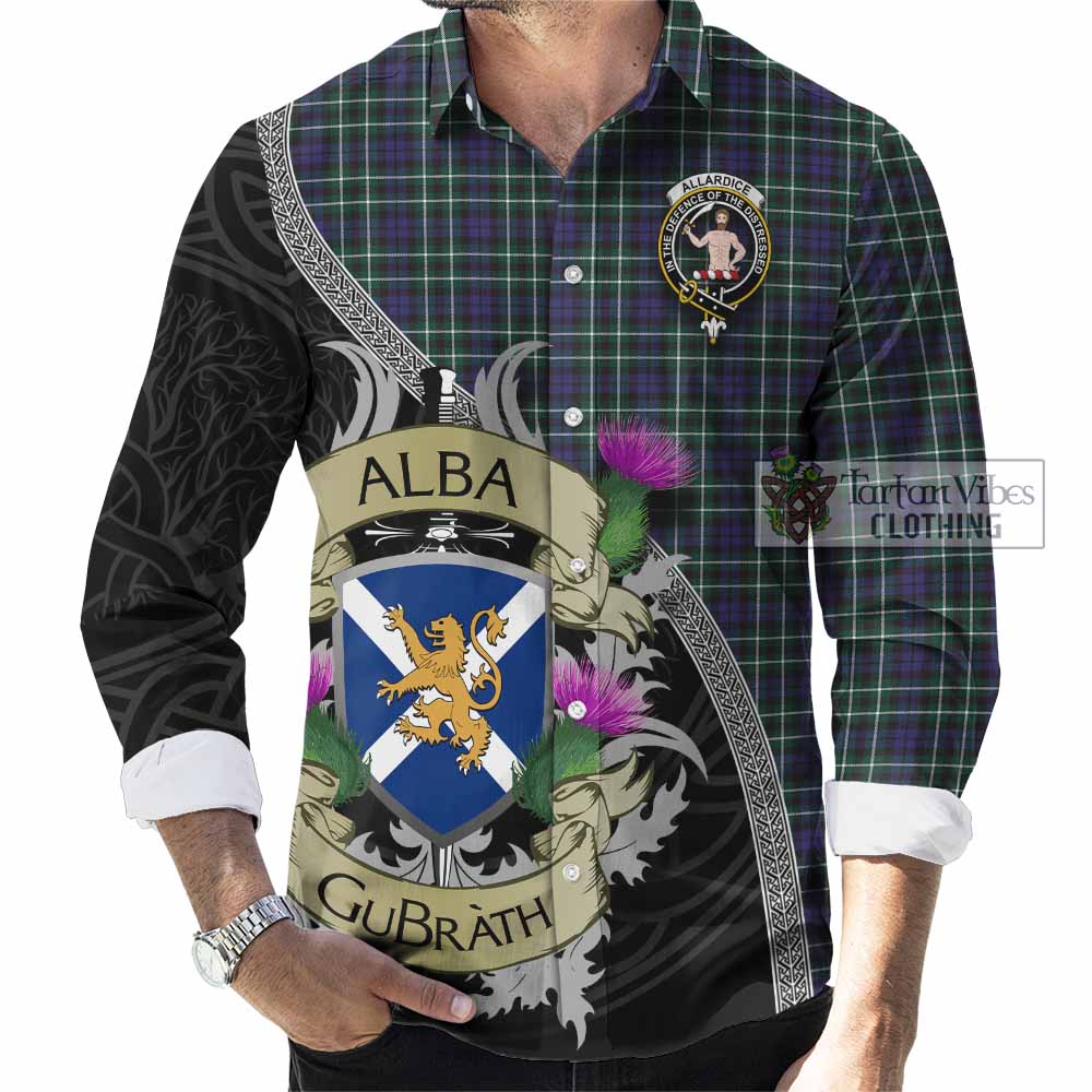 Allardice Tartan Family Crest Long Sleeve Button Shirt Lion Rampant Royal Thistle Shield Celtic Inspired - Tartan Vibes Clothing