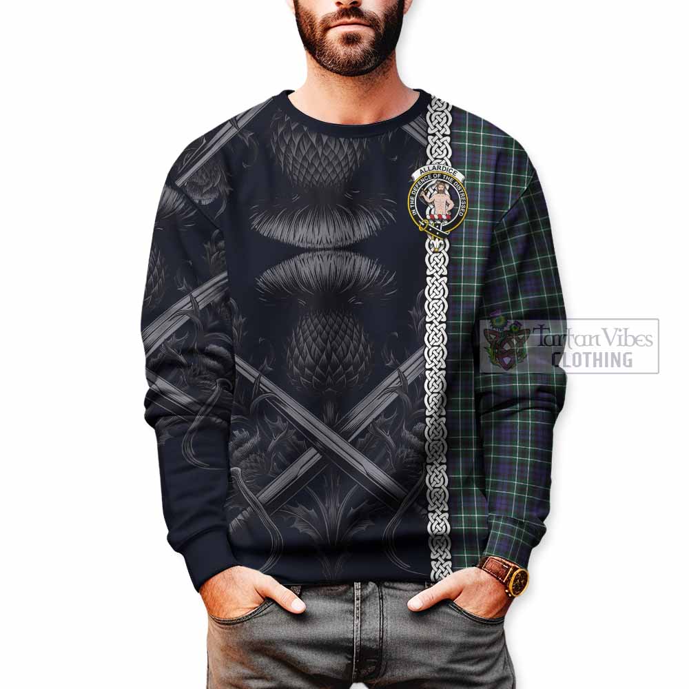 Allardice Tartan Sweatshirt with Family Crest Cross Sword Thistle Celtic Vibes - Tartan Vibes Clothing