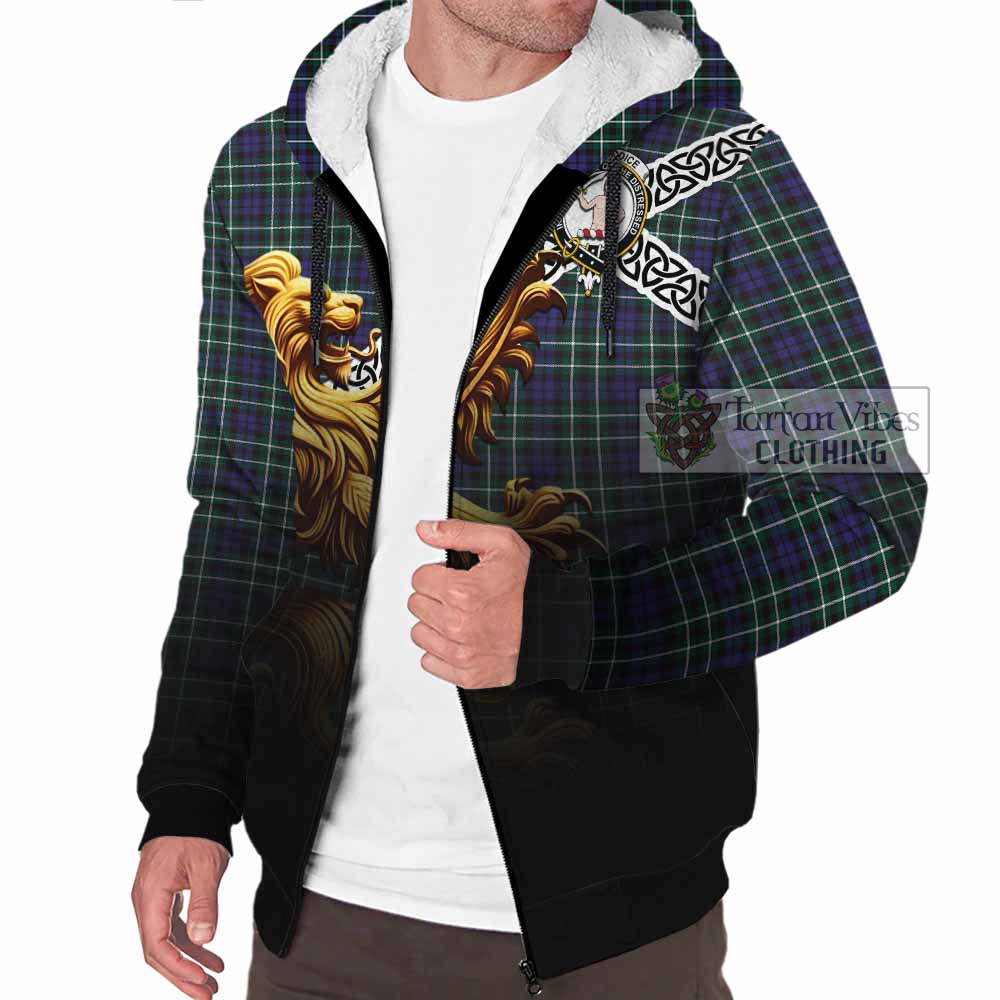 Allardice Crest Tartan Sherpa Hoodie with Golden Lion Emblem Celtic Style - Tartan Vibes Clothing