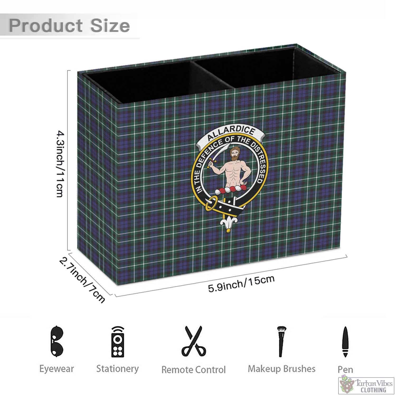 Tartan Vibes Clothing Allardice Tartan Pen Holder with Family Crest
