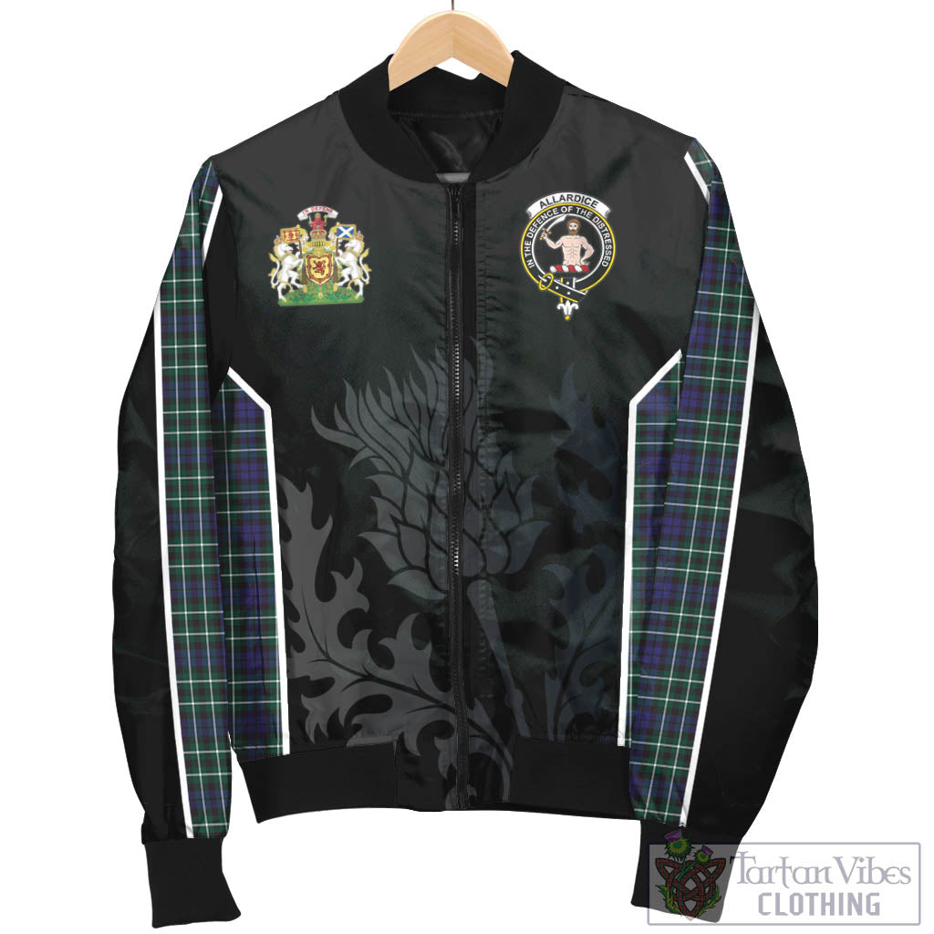 Tartan Vibes Clothing Allardice Tartan Bomber Jacket with Family Crest and Scottish Thistle Vibes Sport Style