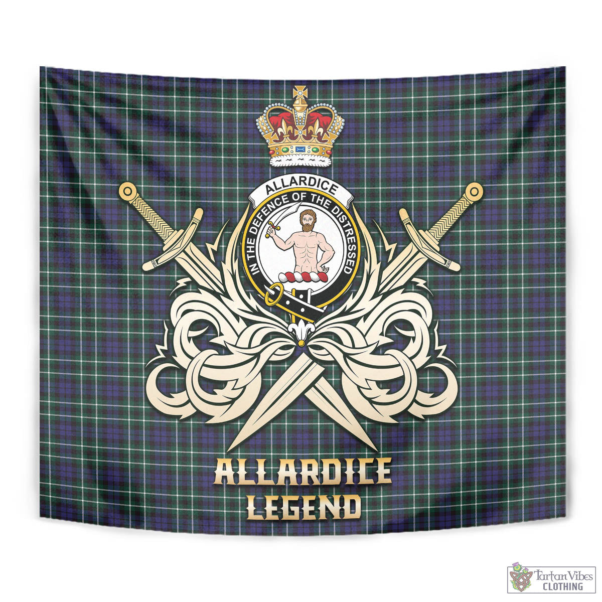 Tartan Vibes Clothing Allardice Tartan Tapestry with Clan Crest and the Golden Sword of Courageous Legacy