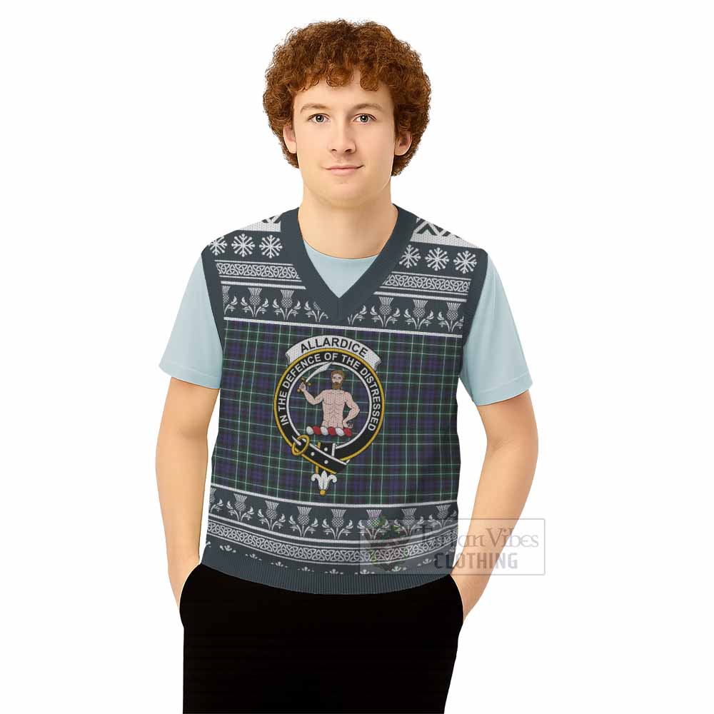 Allardice Clan Tartan Christmas Knitted V-Neck Vest with Family Crest - Tartan Vibes Clothing