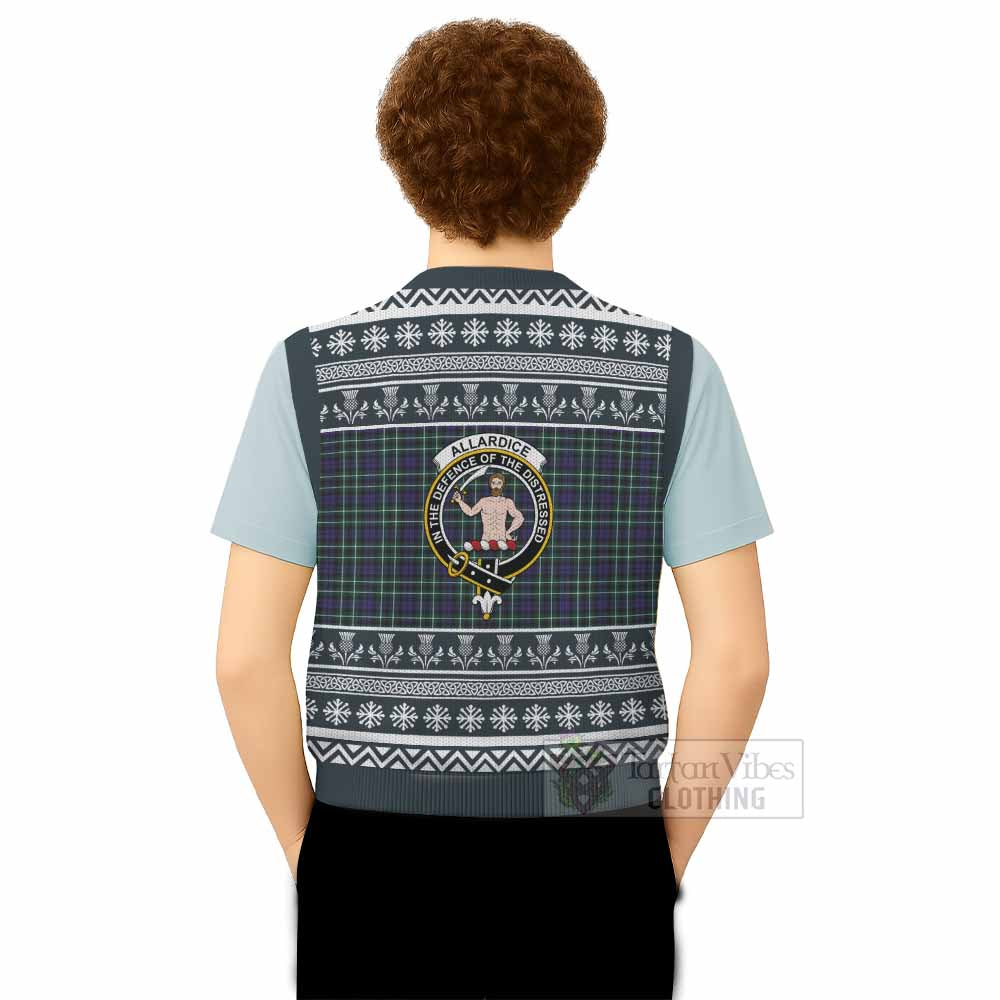 Allardice Clan Tartan Christmas Knitted V-Neck Vest with Family Crest - Tartan Vibes Clothing
