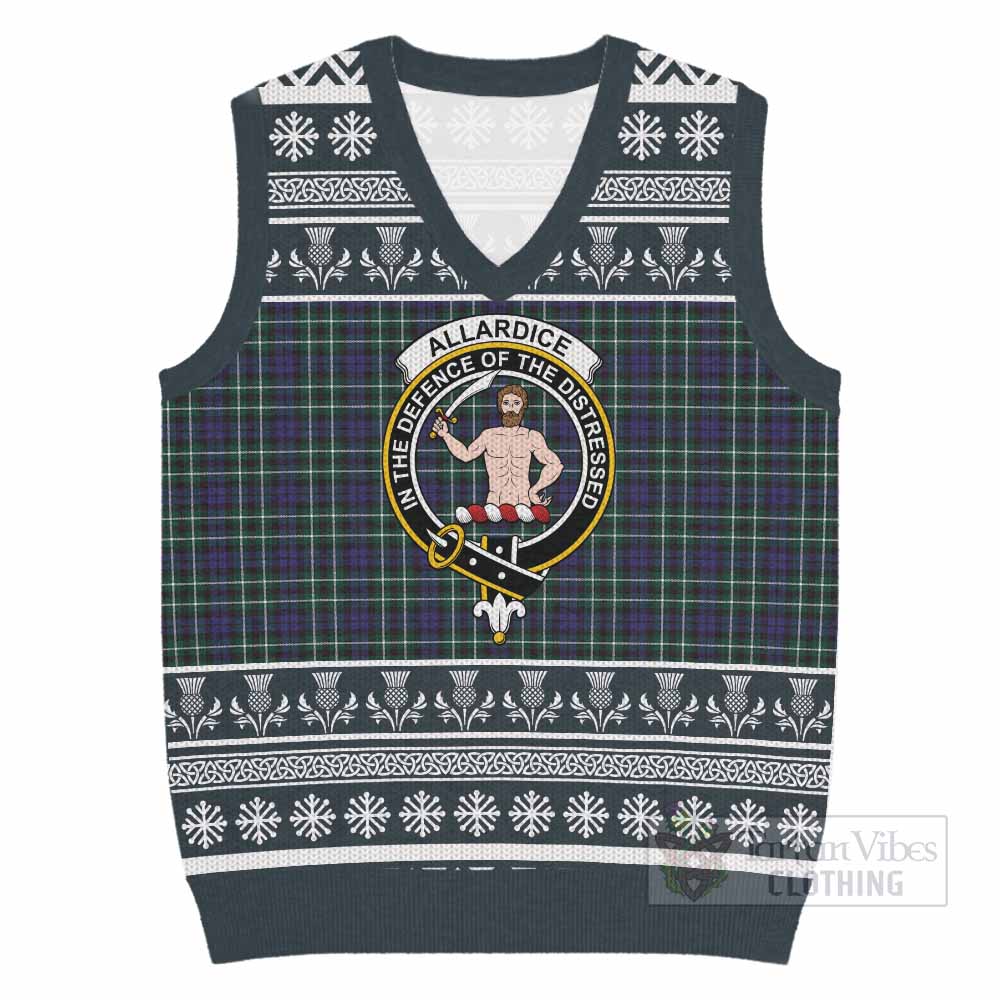 Allardice Clan Tartan Christmas Knitted V-Neck Vest with Family Crest - Tartan Vibes Clothing