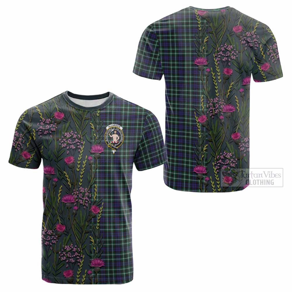 Allardice Family Crest Tartan Cotton T-shirt Scottish Thistle Flower Pattern Half Style - Tartan Vibes Clothing