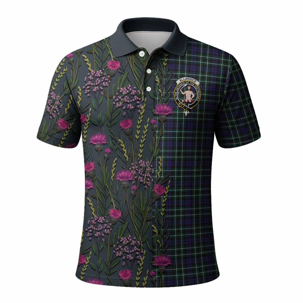 Allardice Family Crest Tartan Polo Shirt Scottish Thistle Flower Pattern Half Style - Tartan Vibes Clothing