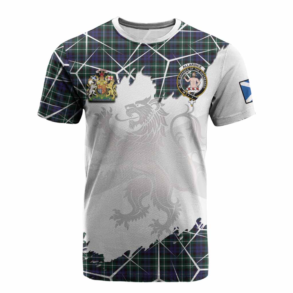 Allardice Tartan Cotton T-shirt with Family Crest and Lion Rampant Grunge Style