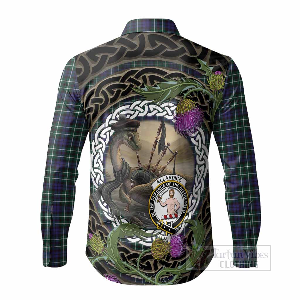 Allardice Tartan Crest Bagpipe Nessie Long Sleeve Button Shirts Scottish Loch Ness Monster Celtic Thistle